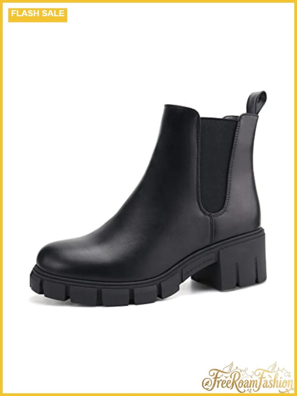 Platform Chelsea Ankle Boots Chunky Heel Faux Leather Suede